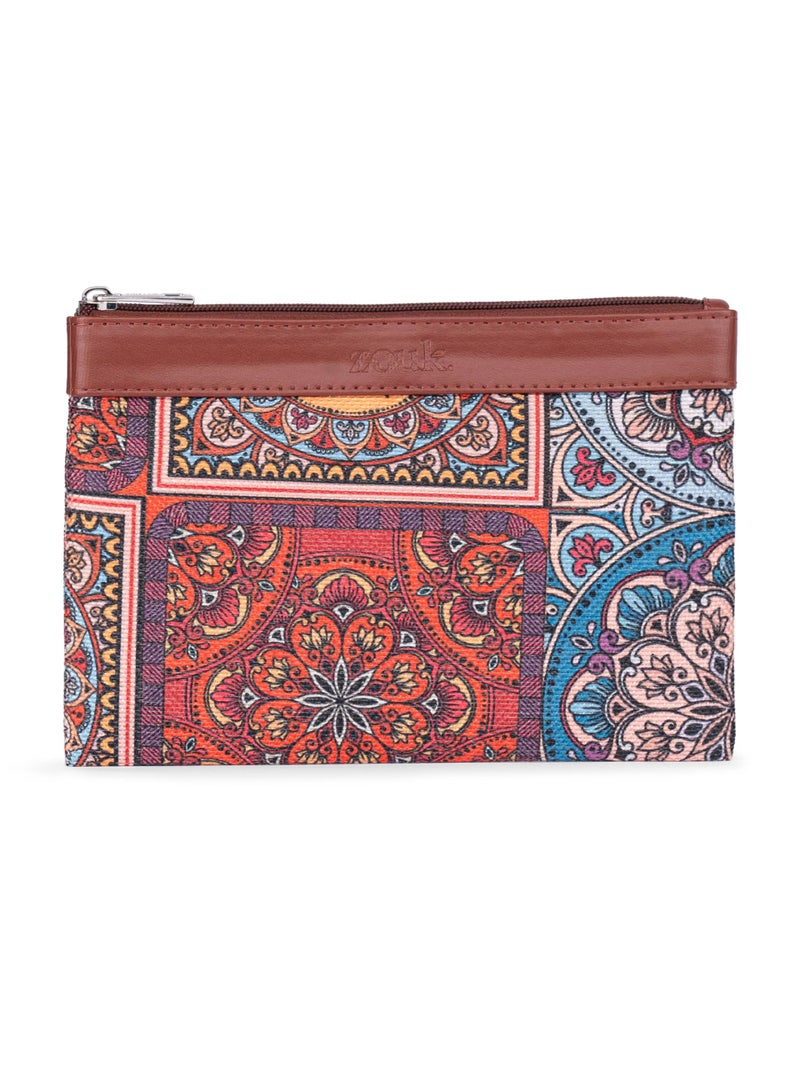 ZOUK Classic Utility Pouch | Travel Organizer Pouch | Multipurpose Makeup Pouch Bag for Daily Use & Travel |Aesthetic & Water-Resistant | Multicolor Mandala Print - Image 1