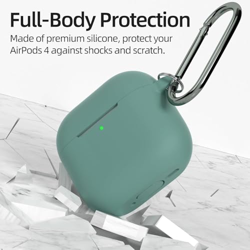 CERLINK AirPods 4 Case Cover Soft Silicone Material 2024, Full Protective Case Cover for Apple Airpods 4 with Anti-Lost Keychain (Green) - Image 2