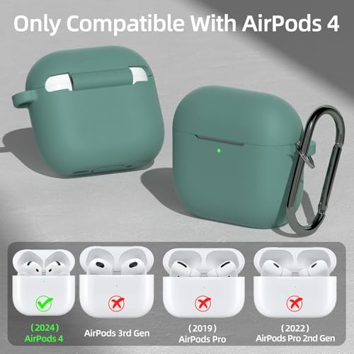 CERLINK AirPods 4 Case Cover Soft Silicone Material 2024, Full Protective Case Cover for Apple Airpods 4 with Anti-Lost Keychain (Green) - Image 5