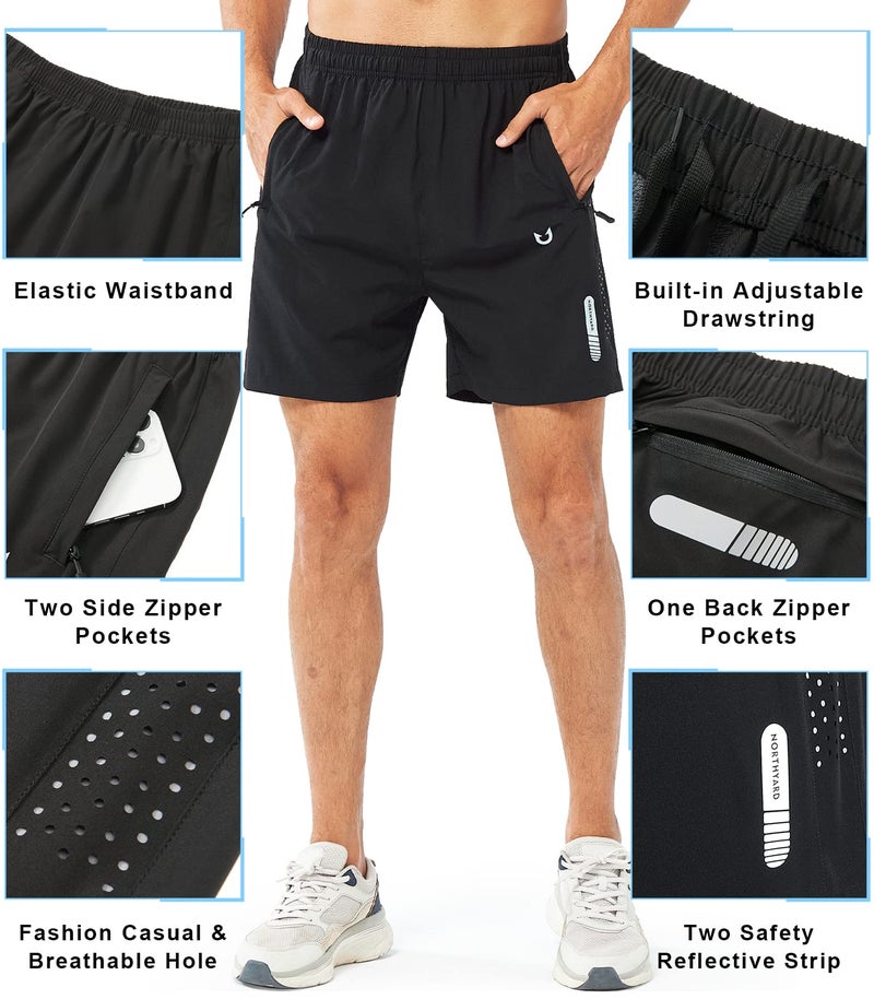 NORTHYARD Men's Athletic Running Shorts Gym Workout Shorts 7"/ 9"/ 5" Quick Dry Lightweight Sports Basketball Exercise Tennis Exercise Black-5inch L - Image 3