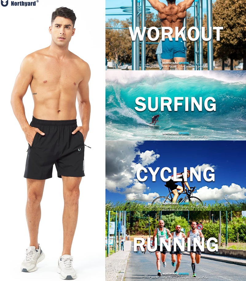 NORTHYARD Men's Athletic Running Shorts Gym Workout Shorts 7"/ 9"/ 5" Quick Dry Lightweight Sports Basketball Exercise Tennis Exercise Black-5inch L - Image 4