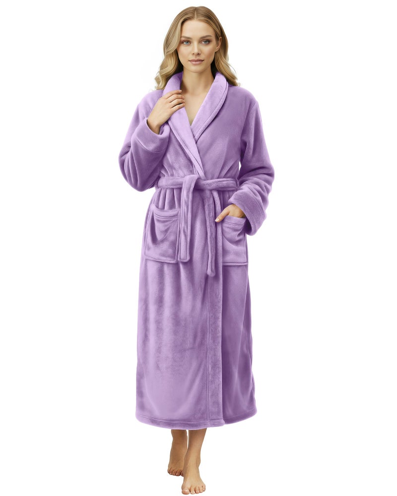 NY Threads Premium Womens Robe, Plush Fleece Long Bath Robe for Women, Fluffy Soft Women's Bathrobe, Large, Lavender - Image 1