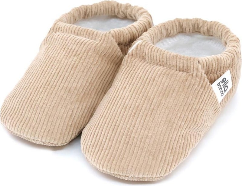 Ella Bonna Anti-Slip Sole, Corduroy Baby Booties, Nursery Shoe Booties, Beige  - Image 1