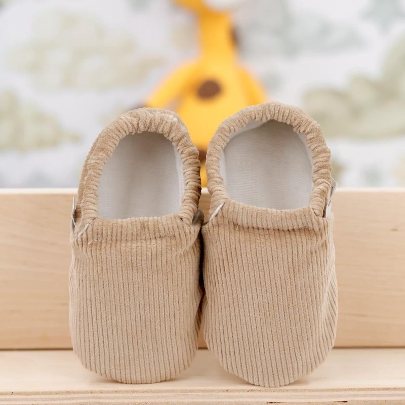 Ella Bonna Anti-Slip Sole, Corduroy Baby Booties, Nursery Shoe Booties, Beige  - Image 2