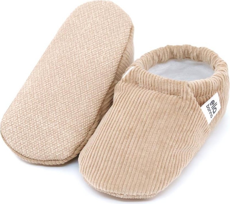 Ella Bonna Anti-Slip Sole, Corduroy Baby Booties, Nursery Shoe Booties, Beige  - Image 3
