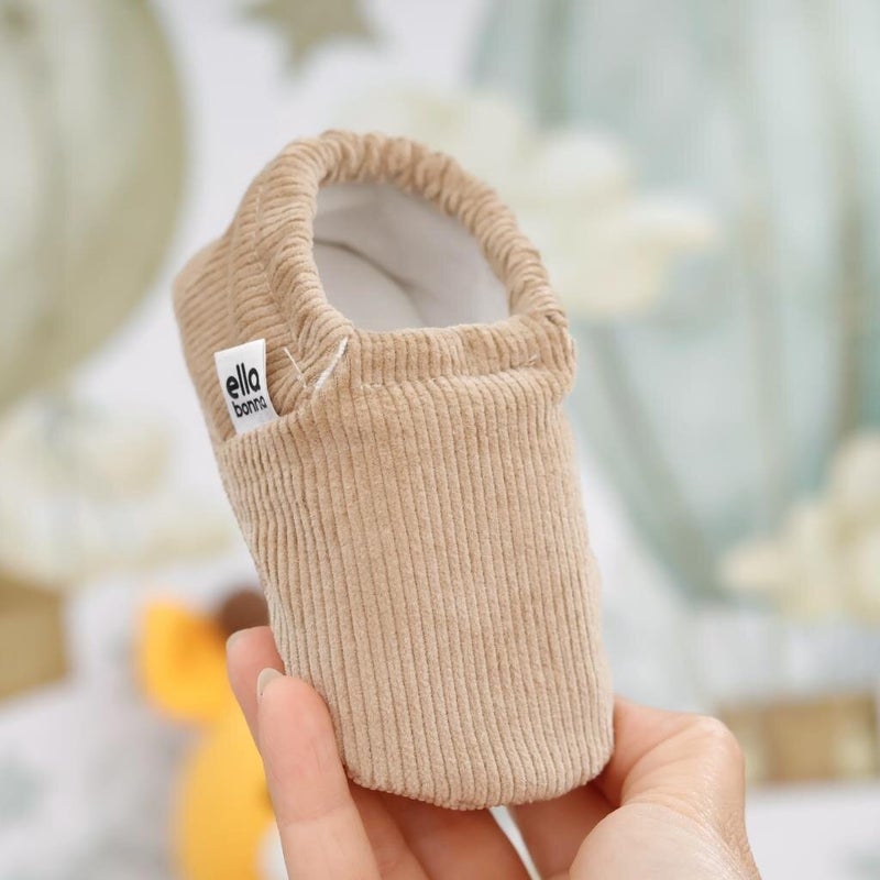 Ella Bonna Anti-Slip Sole, Corduroy Baby Booties, Nursery Shoe Booties, Beige  - Image 5
