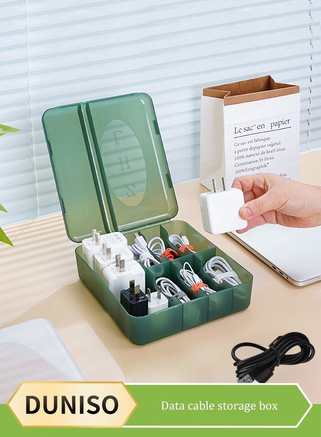 DUNISO Data Cable Organizer, Data Cable Organizer Storage Box With Lid Green Cable Management Box With Separable Lattice,Clear Cord Organizer With 7 Compartment for Home, Office, Data Centers - Image 1