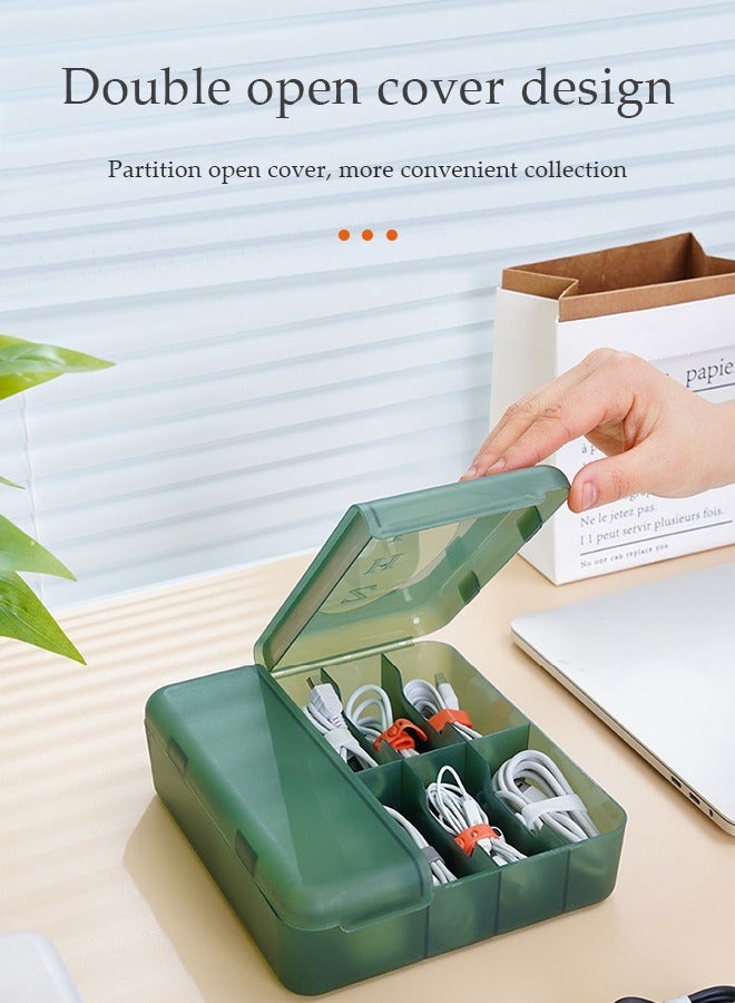 DUNISO Data Cable Organizer, Data Cable Organizer Storage Box With Lid Green Cable Management Box With Separable Lattice,Clear Cord Organizer With 7 Compartment for Home, Office, Data Centers - Image 4