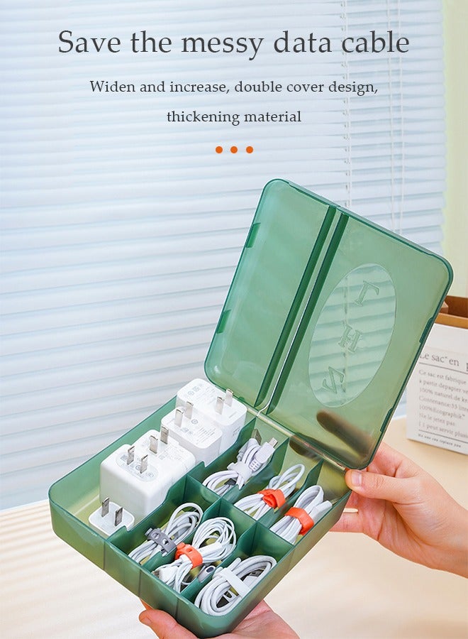 DUNISO Data Cable Organizer, Data Cable Organizer Storage Box With Lid Green Cable Management Box With Separable Lattice,Clear Cord Organizer With 7 Compartment for Home, Office, Data Centers - Image 3