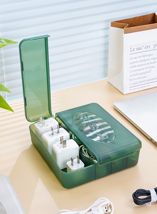DUNISO Data Cable Organizer, Data Cable Organizer Storage Box With Lid Green Cable Management Box With Separable Lattice,Clear Cord Organizer With 7 Compartment for Home, Office, Data Centers - Image 5