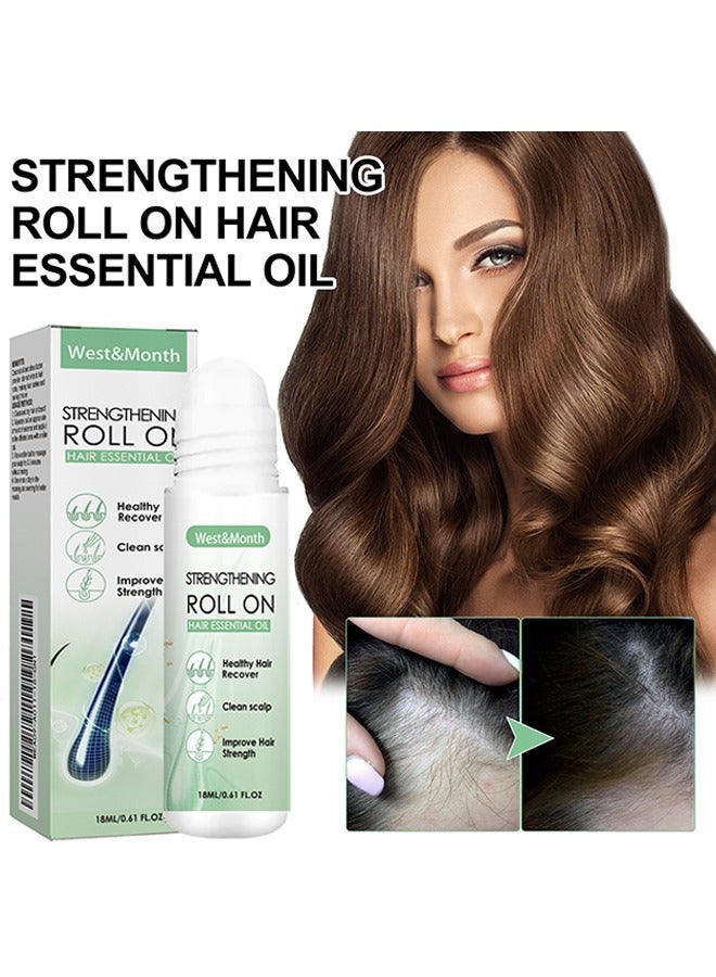 West&Month Strengthening Roll On Hair Essential Oil，Rosemary Hair Growth Essential Oil, with Roller Ball Massage Scalp Moisturizing Hair Roots, Dense Hair Care Oil for Dry Damaged Hair and Growth, Hair Loss Scalp Treatment for Men 18ML - Image 1