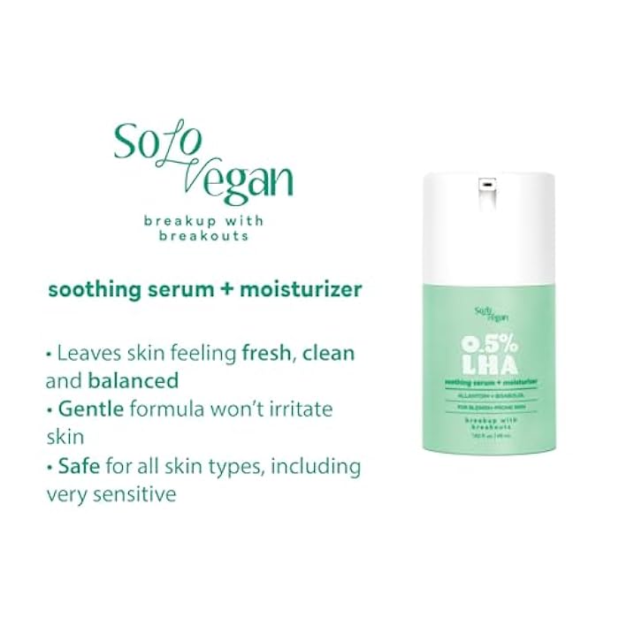 SoloVegan LHA Serum + Moisturizer | Hydrating, Moisturizing, Vegan Korean Skincare for Sensitive, Acne-Prone Skin (Facial Serum, 1.62 fl.oz) - Image 4
