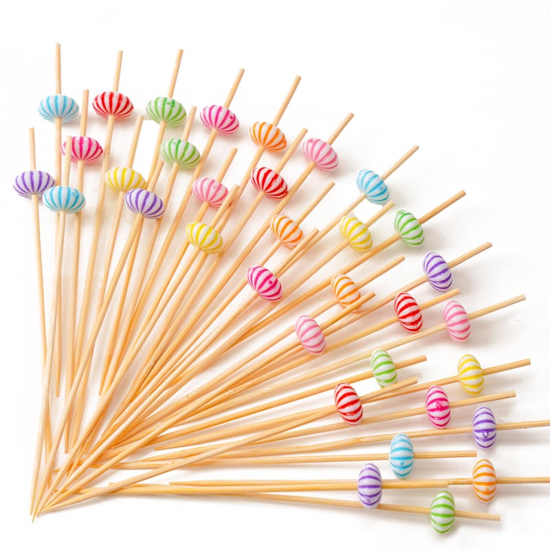 PuTwo Cocktail Picks Handmade Bamboo Toothpicks 100ct 47 Multicolor Pumkin
