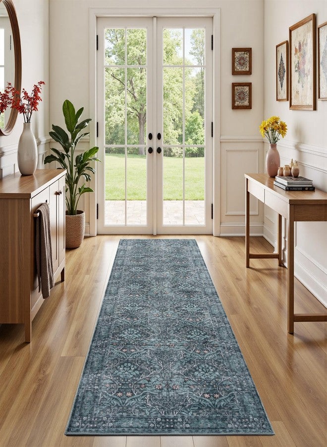 WEZVIX Retro Green Runners for Hallways,2x6 Washable Kitchen Runner Rug，Vintage Soft Low Pile Long Carpet for Kids Room Non-Slip Stain Resistant Runner for Bathroom Hall Kitchen Office Stair - Image 2