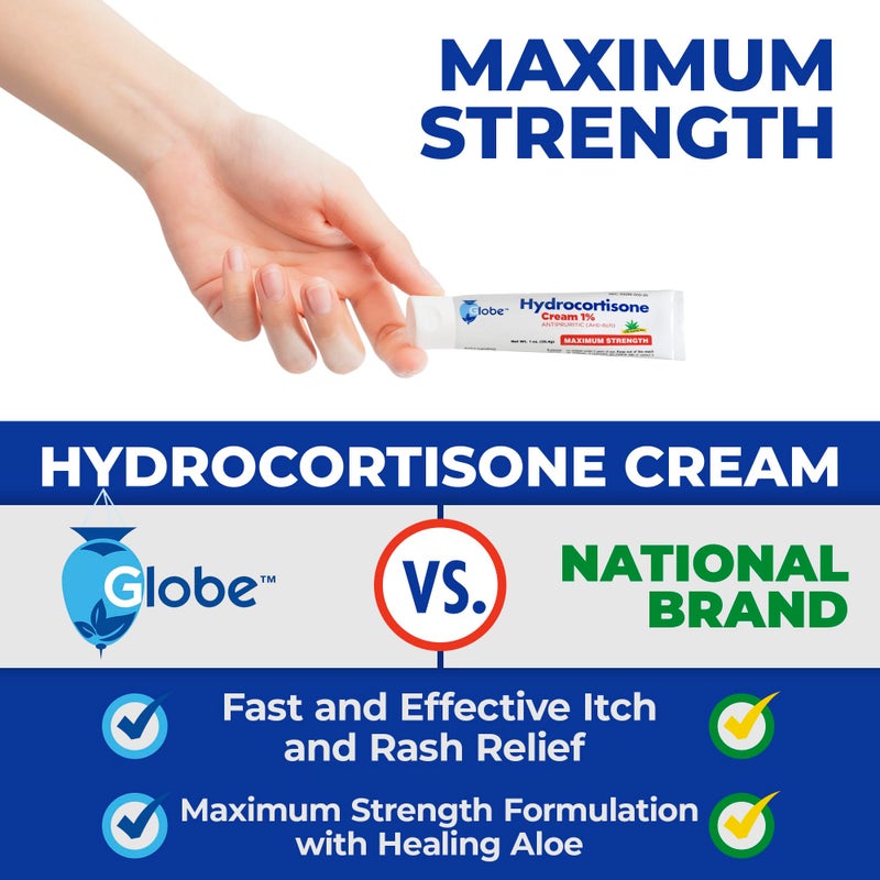 Globe (4 Pack) Hydrocortisone Maximum Strength Anti-Itch Cream 1% w/Aloe, Intensive Formula for Redness, Rash, Bug & Mosquito Bites, Eczema, Hemorrhoids, Sensitive Skin, Instant Itch Relief,1 oz Tube - Image 3