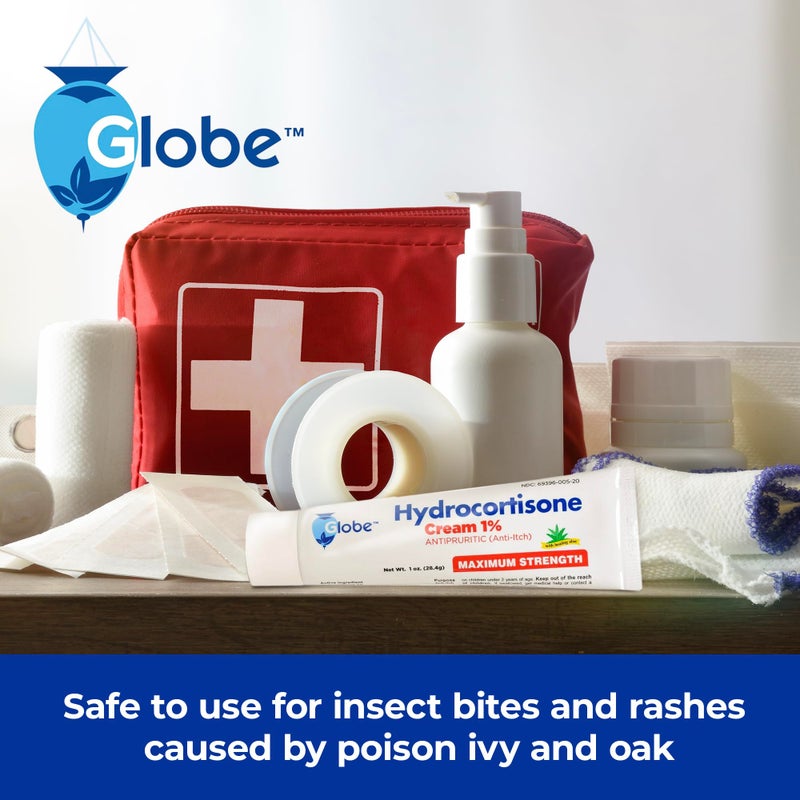 Globe (4 Pack) Hydrocortisone Maximum Strength Anti-Itch Cream 1% w/Aloe, Intensive Formula for Redness, Rash, Bug & Mosquito Bites, Eczema, Hemorrhoids, Sensitive Skin, Instant Itch Relief,1 oz Tube - Image 5