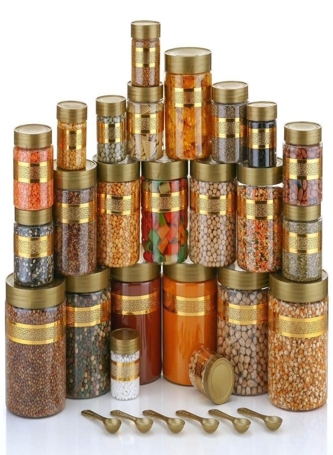 Premium Gold Finish Stackable Plastic Spice Jar Set with Airtight Lids, Modular Kitchen Storage Containers for Masala, Dry Fruits, Pulses & Snacks, Luxury Organizer Set (24) - Image 1