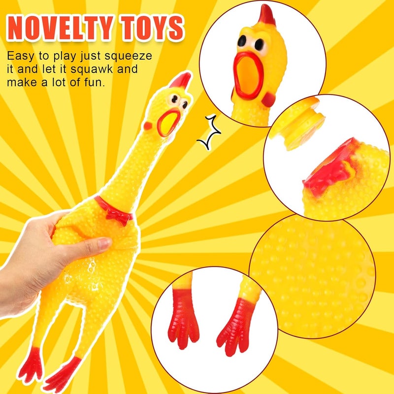 Sratte 16 Pack Screaming Chicken Toys Bulk Squeaky Rubber Chicken Large Squeaking Chicken Toy Squeeze Chicken Noisemaker Dog Squeak Durable Toys for Pet Chew Gifts Prank Novelty Toy(Yellow, 15 Inch) - Image 2