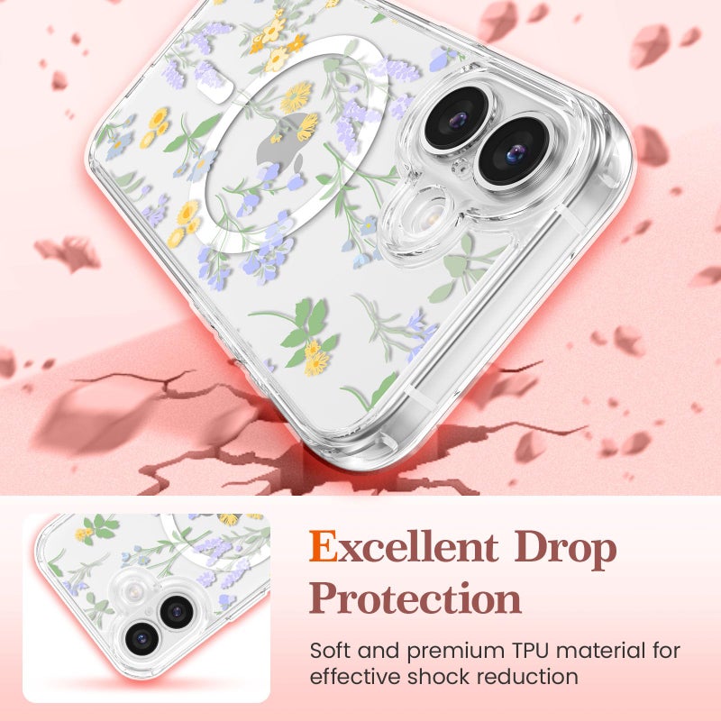 RALEAVO for iPhone 17 Case Compatible with MagSafe Strong Magnetic Clear Floral Cover for Women Girls Slim Hard Back Protective Phone Case for iPhone 17 6.1"(Clear/Lavender) - Image 4