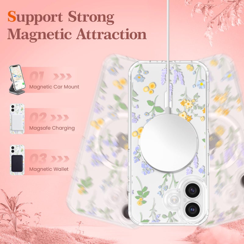 RALEAVO for iPhone 17 Case Compatible with MagSafe Strong Magnetic Clear Floral Cover for Women Girls Slim Hard Back Protective Phone Case for iPhone 17 6.1"(Clear/Lavender) - Image 5
