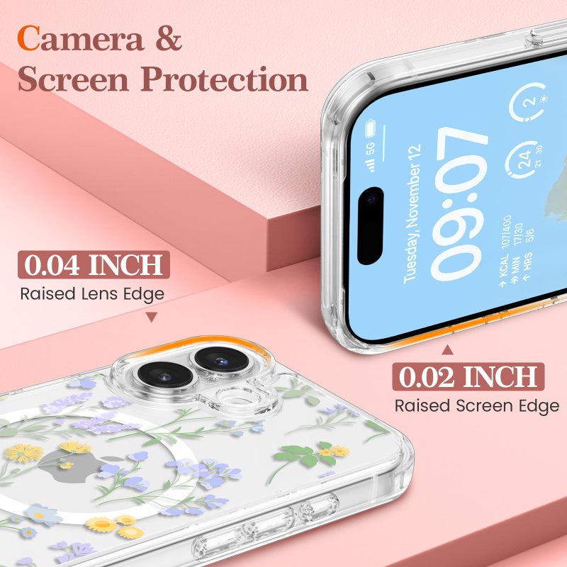 RALEAVO for iPhone 17 Case Compatible with MagSafe Strong Magnetic Clear Floral Cover for Women Girls Slim Hard Back Protective Phone Case for iPhone 17 6.1"(Clear/Lavender) - Image 3