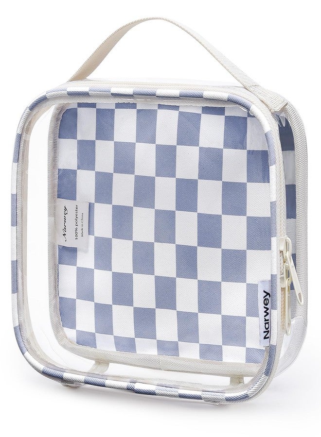 Narwey TSA Approved Clear Toiletry Bag for Travel, Waterproof PVC Clear Makeup Bags Portable Compact Cosmetic Bag Make Up Organizer Airport Airline Quart Size Compliant Bag (Grayish Blue Checkerboard) - Image 1