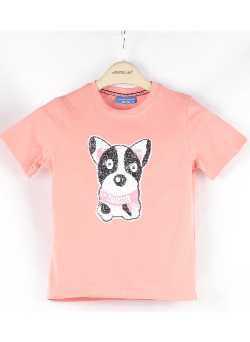 الكسندر جاردي Alexandergardı Sequined Dog Patterned Children's T-Shirt (C22-90600)