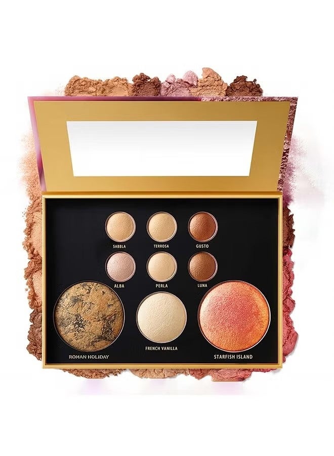 All in One Baked Makeup Palette, Eyeshadow, Blush Highlighter & Bronzer Face Kit Neutral Tones Baked Powder Palette with Matte Shimmer Finish Hign Pigment Full Face Makeup Gift Set for Women