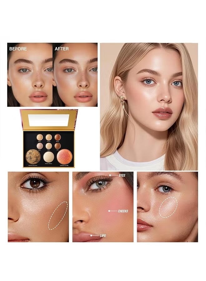 KAPEINE All in One Baked Makeup Palette, Eyeshadow, Blush Highlighter & Bronzer Face Kit Neutral Tones Baked Powder Palette with Matte Shimmer Finish Hign Pigment Full Face Makeup Gift Set for Women - Image 2