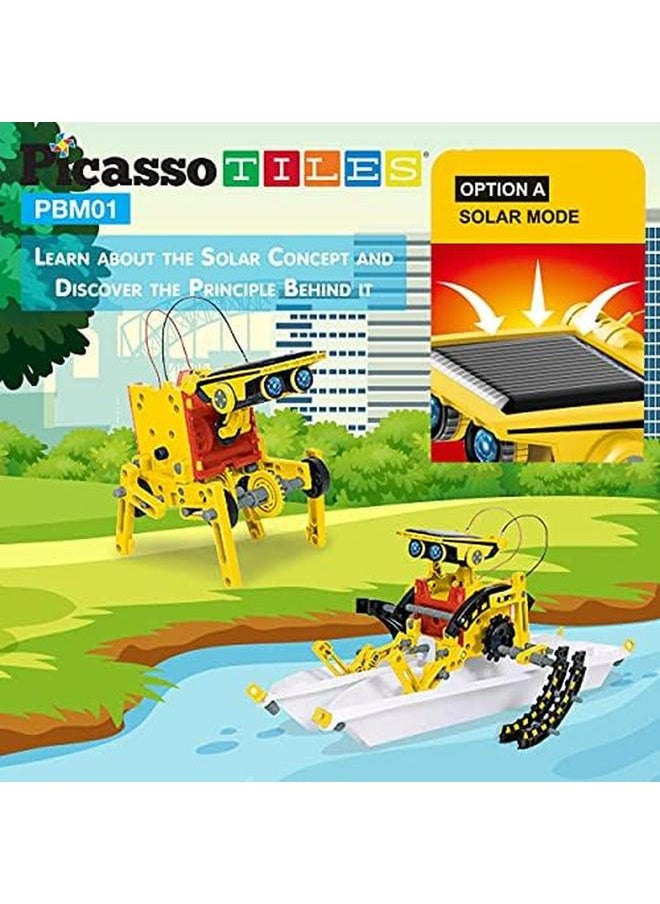 PicassoTiles - Stem Kids Solar Powered Transformer Robot Educational Learning Engineering Building Toy 12 In 1 Creative Unique Transformation Renewable Energy Science Experiment Diy Kit Boy Girl Age 8 Plus - Image 1