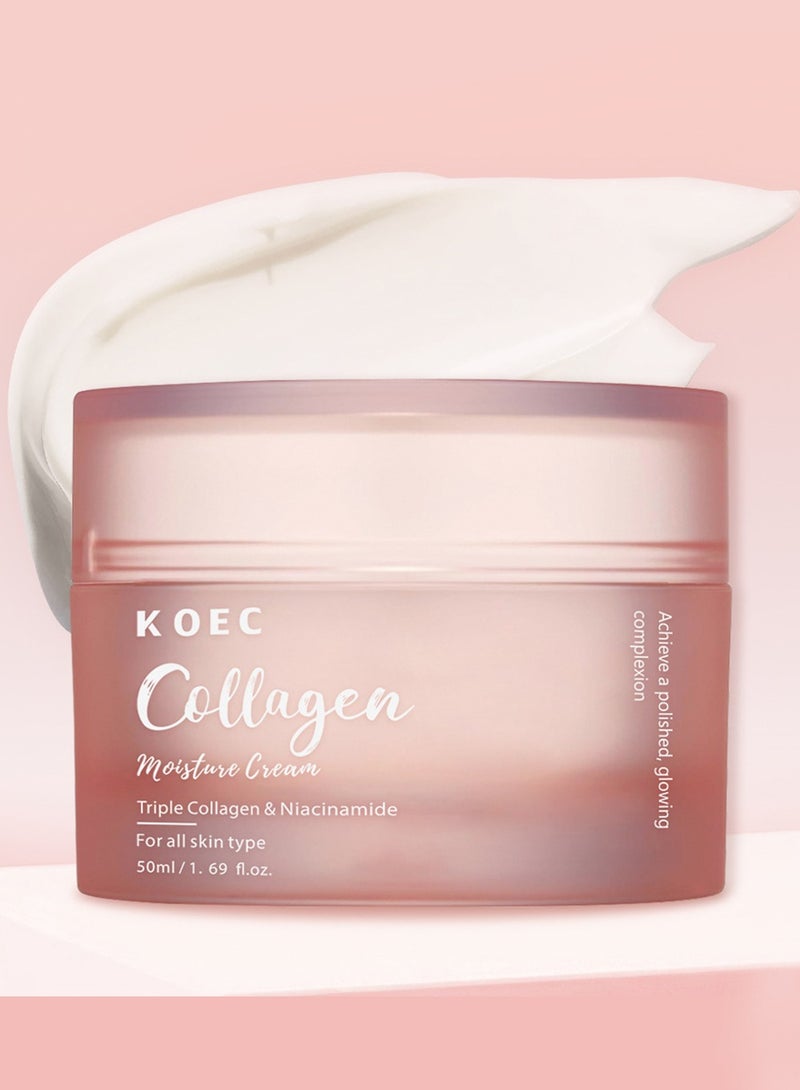 KOEC Triple Collagen Cream - Hydrating & Firming Moisturizer with Hyaluronic Acid, Premium Elastin, Shea Butter - Wrinkle Care & Boosts Elasticity - Image 2