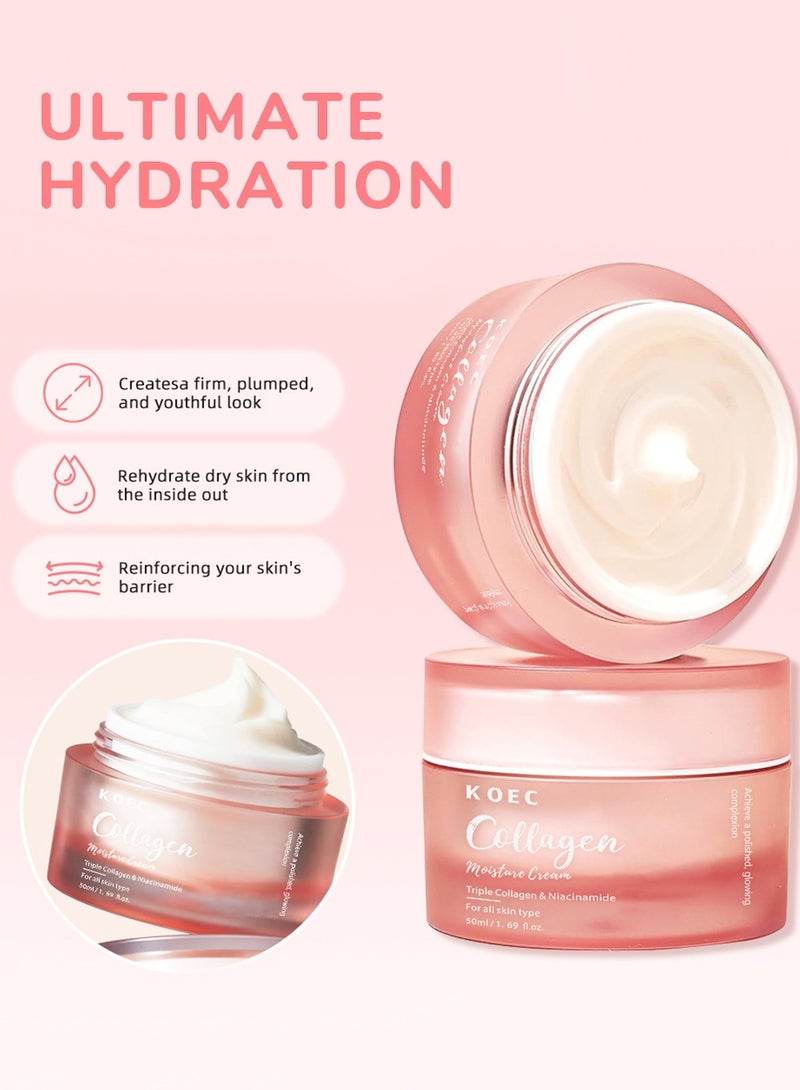 KOEC Triple Collagen Cream - Hydrating & Firming Moisturizer with Hyaluronic Acid, Premium Elastin, Shea Butter - Wrinkle Care & Boosts Elasticity - Image 3