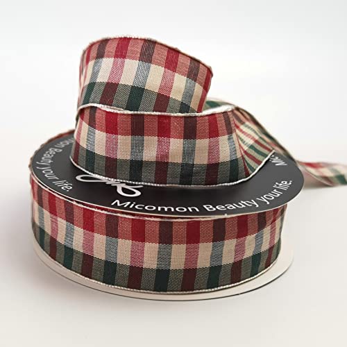 Micomon Gingham Checkered Christmas Ribbon - Red & Green, 25 Yards Each Roll, 100% Polyester (1") - Image 5