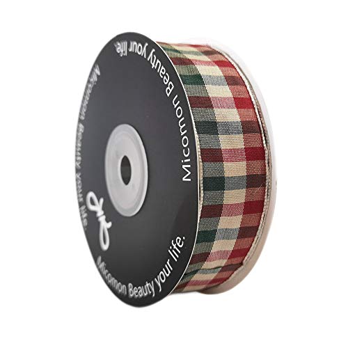 Micomon Gingham Checkered Christmas Ribbon - Red & Green, 25 Yards Each Roll, 100% Polyester (1") - Image 2
