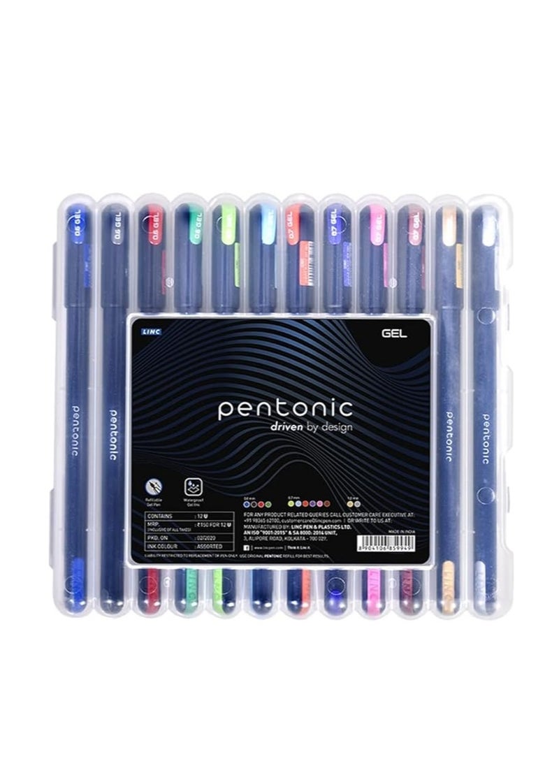 Pentonic Pentonic Gel Pen With Hard Box Case | 0.6 mm-1.0 mm | Waterproof Gel Ink, Sleek Matt Finish Body | Comfortable Grip For Effortless Writing Experience | Multicolor Ink, Black Body, Pack Of 10 Pens  - Image 1