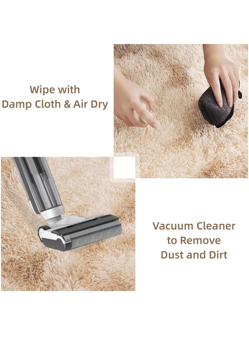 VUCATIN Large Shag Area Rugs Tie-Dyed Plush Fuzzy Rugs for Living Room Anti Slip Fluffy Bedroom Rug Large Area Rug Shag Shaggy Carpet for Bedroom Nursery Kids Room Home Decor(Beige)  - Image 2