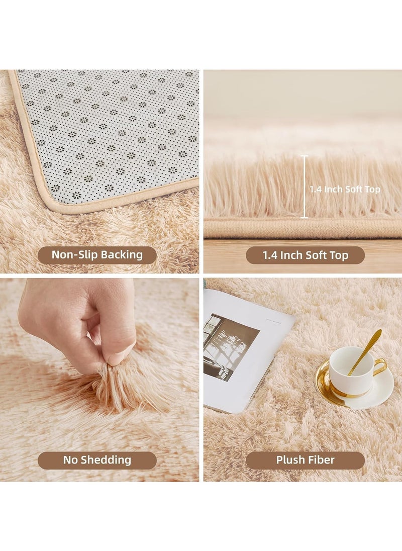 VUCATIN Large Shag Area Rugs Tie-Dyed Plush Fuzzy Rugs for Living Room Anti Slip Fluffy Bedroom Rug Large Area Rug Shag Shaggy Carpet for Bedroom Nursery Kids Room Home Decor(Beige)  - Image 4