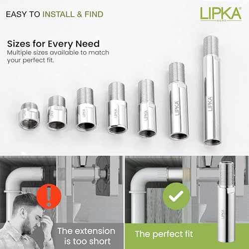 LIPKA Pack of 2 Full Brass Extension Nipple (4 inches) for Pipe Fittings | | Chrome Finish | Extension Nipple for Bathroom Fittings Durable Pipe Connector for Plumbing, Tap, Shower, and Geyser - Image 5