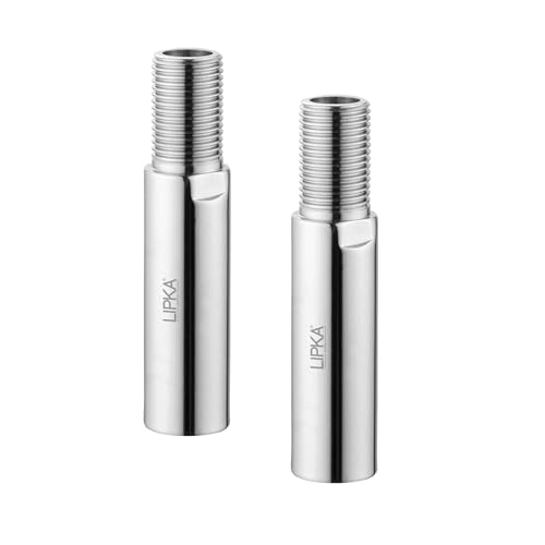 LIPKA Pack of 2 Full Brass Extension Nipple (4 inches) for Pipe Fittings | | Chrome Finish | Extension Nipple for Bathroom Fittings Durable Pipe Connector for Plumbing, Tap, Shower, and Geyser - Image 1