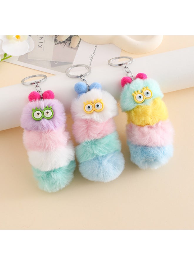 Plush Caterpillar Bag Pendant Cute Cartoon Doll Doll Bag Accessories Trendy Play Keychain Hanging Wholesale-Color:Keychain Fur Ball Pendant - Image 2