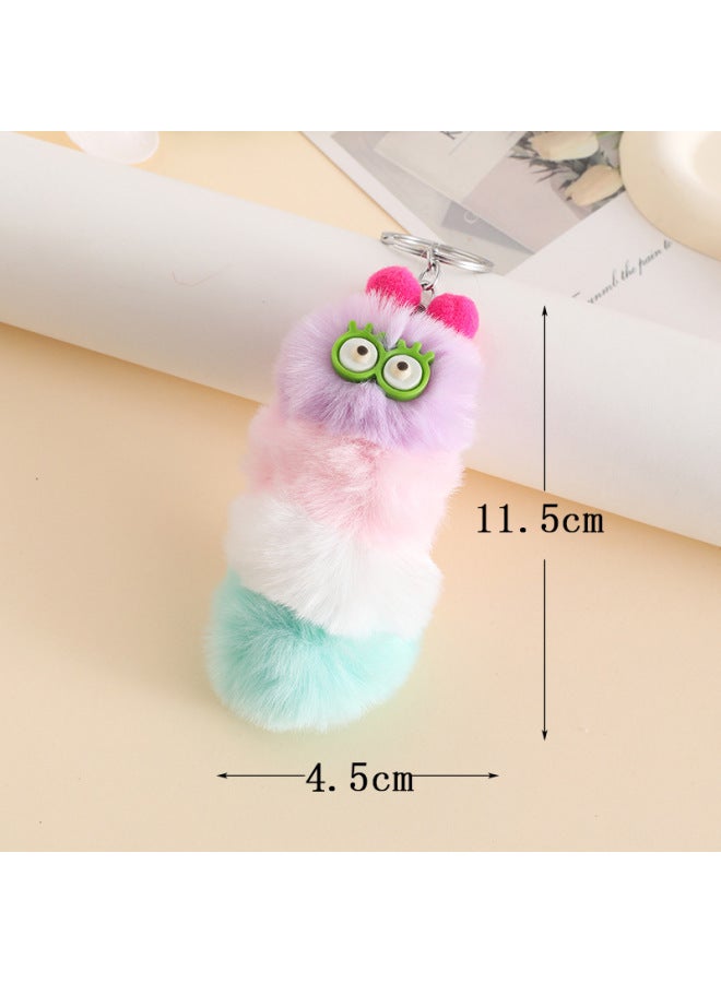 Plush Caterpillar Bag Pendant Cute Cartoon Doll Doll Bag Accessories Trendy Play Keychain Hanging Wholesale-Color:Keychain Fur Ball Pendant - Image 3
