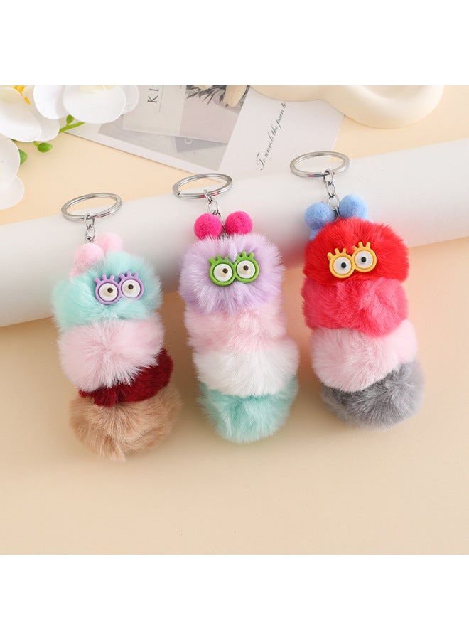 Plush Caterpillar Bag Pendant Cute Cartoon Doll Doll Bag Accessories Trendy Play Keychain Hanging Wholesale-Color:Keychain Fur Ball Pendant - Image 4