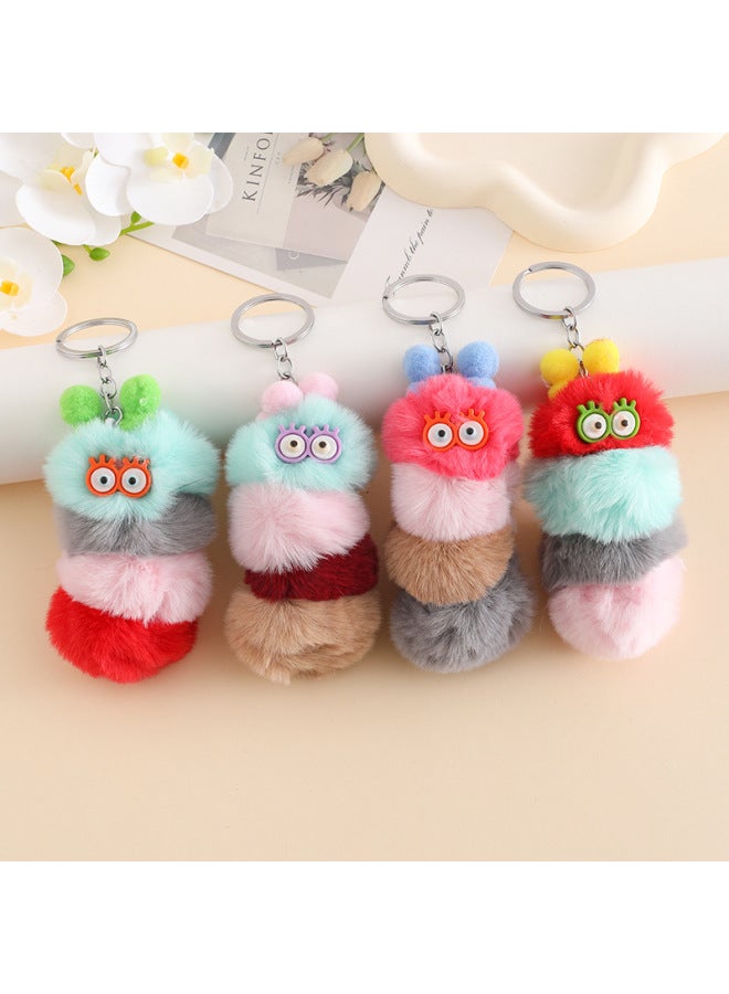 Plush Caterpillar Bag Pendant Cute Cartoon Doll Doll Bag Accessories Trendy Play Keychain Hanging Wholesale-Color:Keychain Fur Ball Pendant - Image 1