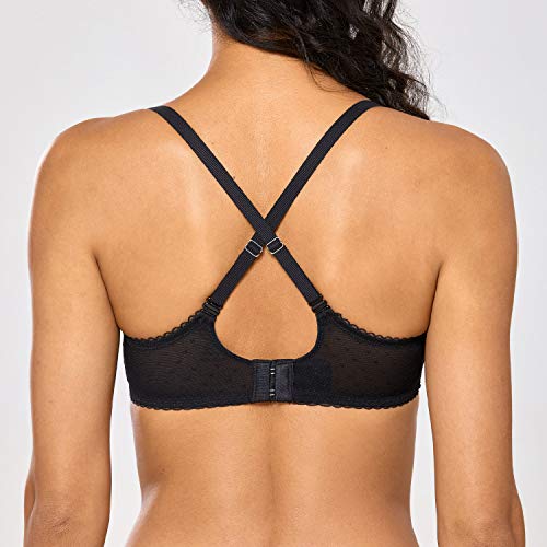 DOBREVA Women's Sexy Lace Bra Underwire Balconette Unlined Demi Sheer Plus Size Black 32F - Image 4