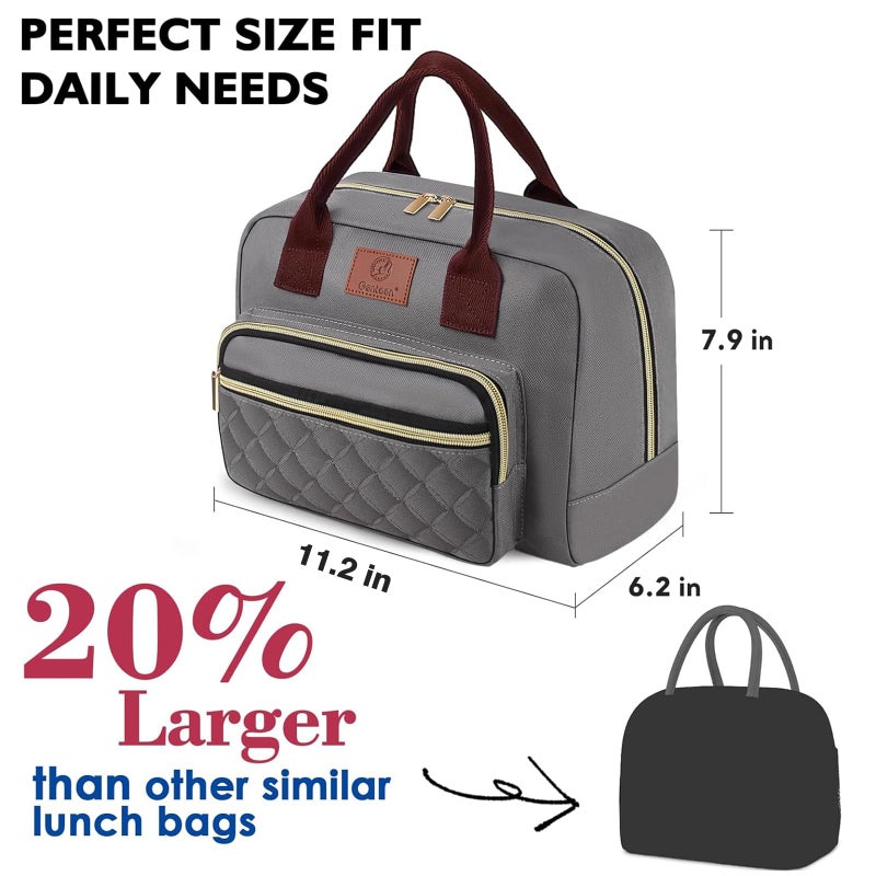 Genteen Lunch Bag for Women Girls Teens,Insulated Adult Lunch Boxes for Women,Reusable Cute Lunch Bags for Work,High Capacity Tote Lunchbox Cooler for Office Travel Picnic School-Gray - Image 3
