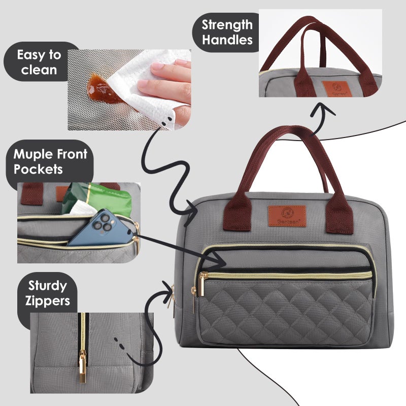 Genteen Lunch Bag for Women Girls Teens,Insulated Adult Lunch Boxes for Women,Reusable Cute Lunch Bags for Work,High Capacity Tote Lunchbox Cooler for Office Travel Picnic School-Gray - Image 5