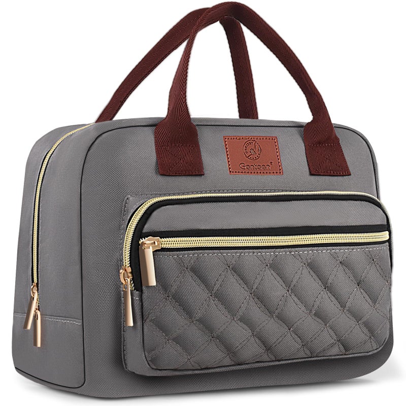 Genteen Lunch Bag for Women Girls Teens,Insulated Adult Lunch Boxes for Women,Reusable Cute Lunch Bags for Work,High Capacity Tote Lunchbox Cooler for Office Travel Picnic School-Gray - Image 1