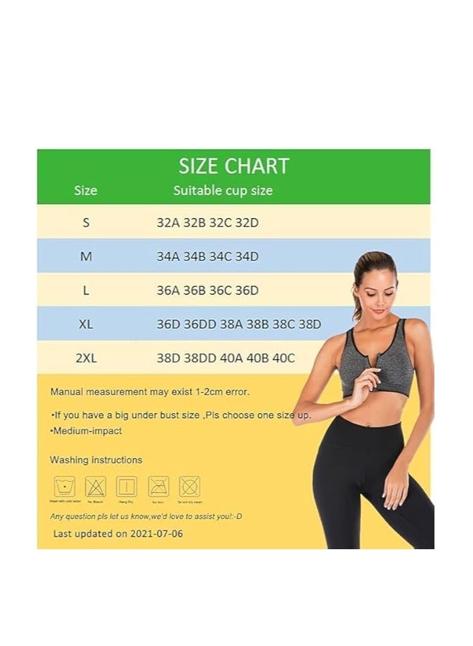 SHOWDAY Women's Zip Front Sports Bra Wireless Post-Surgery Bra Active Yoga Sports Bras Fitness Women's Sports Bra, Zip Front,Post-Surgery Active Yoga Gym Pilates Crossfit - Image 5