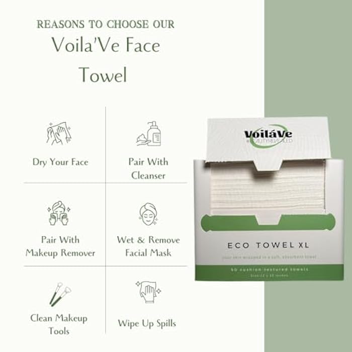VoilaVe Disposable Face Towels -100% Cotton Biodegradable Makeup Remover Dry Wipes, Ultra Soft Lint Free Facial Cloth | Clinically Tested Eco-Friendly Towelettes For Sensitive Skin - XL 10 x 12"- 50 C - Image 2