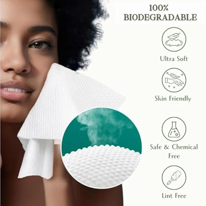 VoilaVe Disposable Face Towels -100% Cotton Biodegradable Makeup Remover Dry Wipes, Ultra Soft Lint Free Facial Cloth | Clinically Tested Eco-Friendly Towelettes For Sensitive Skin - XL 10 x 12"- 50 C - Image 3